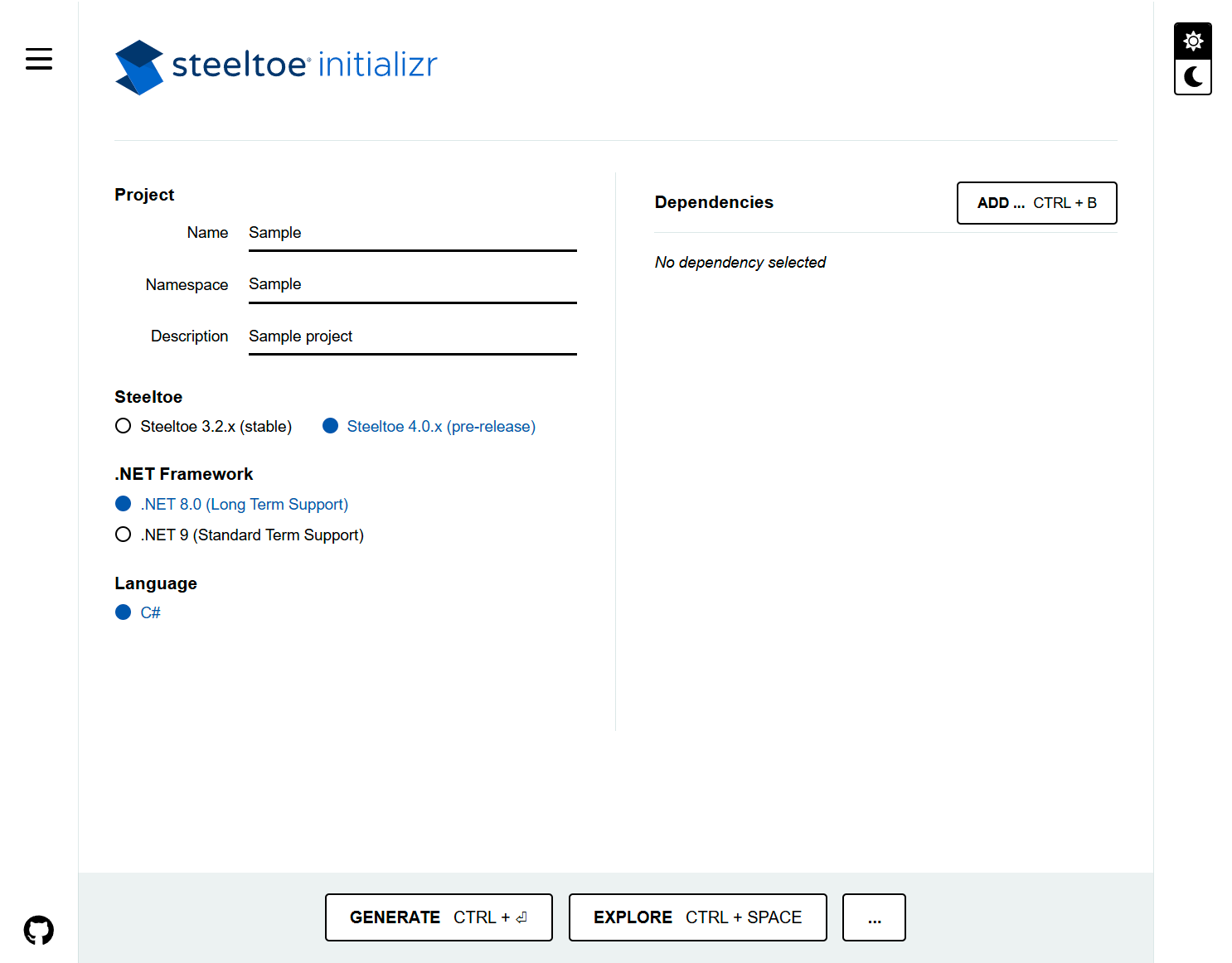 InitializrWeb | Steeltoe